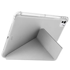 iPad Pro 11 M4 2024 uyumlu Kapaklı Kılıf Kalem Bölmeli Tri Fold Standlı Uyku Modlu Akıllı Kapak Gri