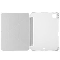 iPad Pro 11 M4 2024 uyumlu Kapaklı Kılıf Kalem Bölmeli Tri Fold Standlı Uyku Modlu Akıllı Kapak Gri
