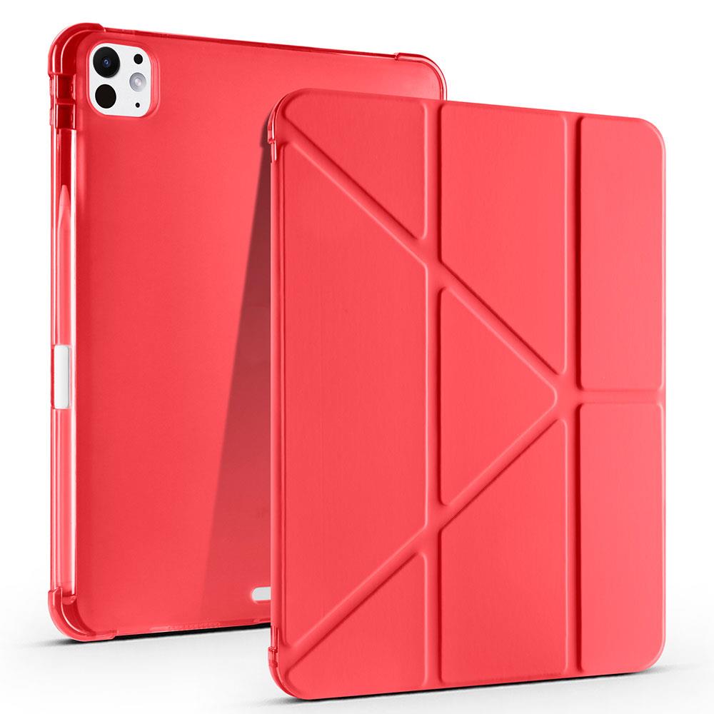 iPad Pro 11 M4 2024 uyumlu Kapaklı Kılıf Kalem Bölmeli Tri Fold Standlı Uyku Modlu Akıllı Kapak Kırmızı