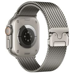 Apple Watch 10 42 mm Uyumlu Hasır Çelik Örgü Kordon Premium Paslanmaz Çelik Kayış Kilitli Toka