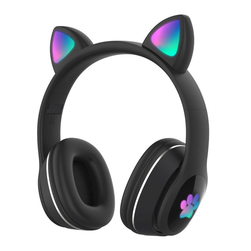 Kablosuz Kulak Üstü Bluetooth Kulaklık Kedi Kulağı Tasarımlı RGB Led Işıklı ANC Mikrofonlu Siyah