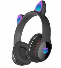 Kablosuz Kulak Üstü Bluetooth Kulaklık Kedi Kulağı Tasarımlı RGB Led Işıklı ANC Mikrofonlu Siyah