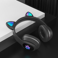 Kablosuz Kulak Üstü Bluetooth Kulaklık Kedi Kulağı Tasarımlı RGB Led Işıklı ANC Mikrofonlu Siyah