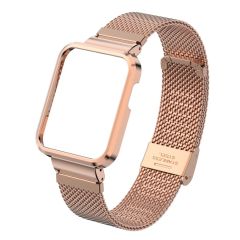 Xiaomi Mi Watch Lite uyumlu Klipsli Hasır Metal Kordon & Kasa Koruma 2 in 1 Tel Örgü Kayış