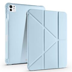 iPad Pro 11 M4 2024 uyumlu Kapaklı Kılıf Kalem Bölmeli Tri Fold Standlı Uyku Modlu Akıllı Kapak Mavi