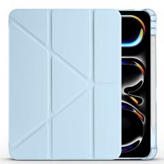 iPad Pro 11 M4 2024 uyumlu Kapaklı Kılıf Kalem Bölmeli Tri Fold Standlı Uyku Modlu Akıllı Kapak Mavi