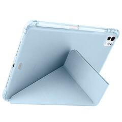 iPad Pro 11 M4 2024 uyumlu Kapaklı Kılıf Kalem Bölmeli Tri Fold Standlı Uyku Modlu Akıllı Kapak Mavi