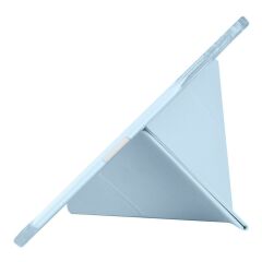 iPad Pro 11 M4 2024 uyumlu Kapaklı Kılıf Kalem Bölmeli Tri Fold Standlı Uyku Modlu Akıllı Kapak Mavi