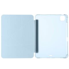 iPad Pro 11 M4 2024 uyumlu Kapaklı Kılıf Kalem Bölmeli Tri Fold Standlı Uyku Modlu Akıllı Kapak Mavi