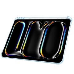 iPad Pro 11 M4 2024 uyumlu Kapaklı Kılıf Kalem Bölmeli Tri Fold Standlı Uyku Modlu Akıllı Kapak Mavi