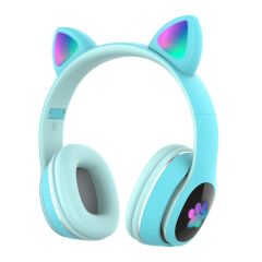 Kablosuz Kulak Üstü Bluetooth Kulaklık Kedi Kulağı Tasarımlı RGB Led Işıklı ANC Mikrofonlu Turkuaz