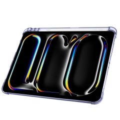 iPad Pro 11 M4 2024 uyumlu Kapaklı Kılıf Kalem Bölmeli Tri Fold Standlı Uyku Modlu Akıllı Kapak Mor