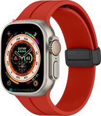 Apple Watch 10 42 mm uyumlu Silikon Kordon Magnetik D Tokalı Spor Kayış Mıknatıslı Toka Kırmızı