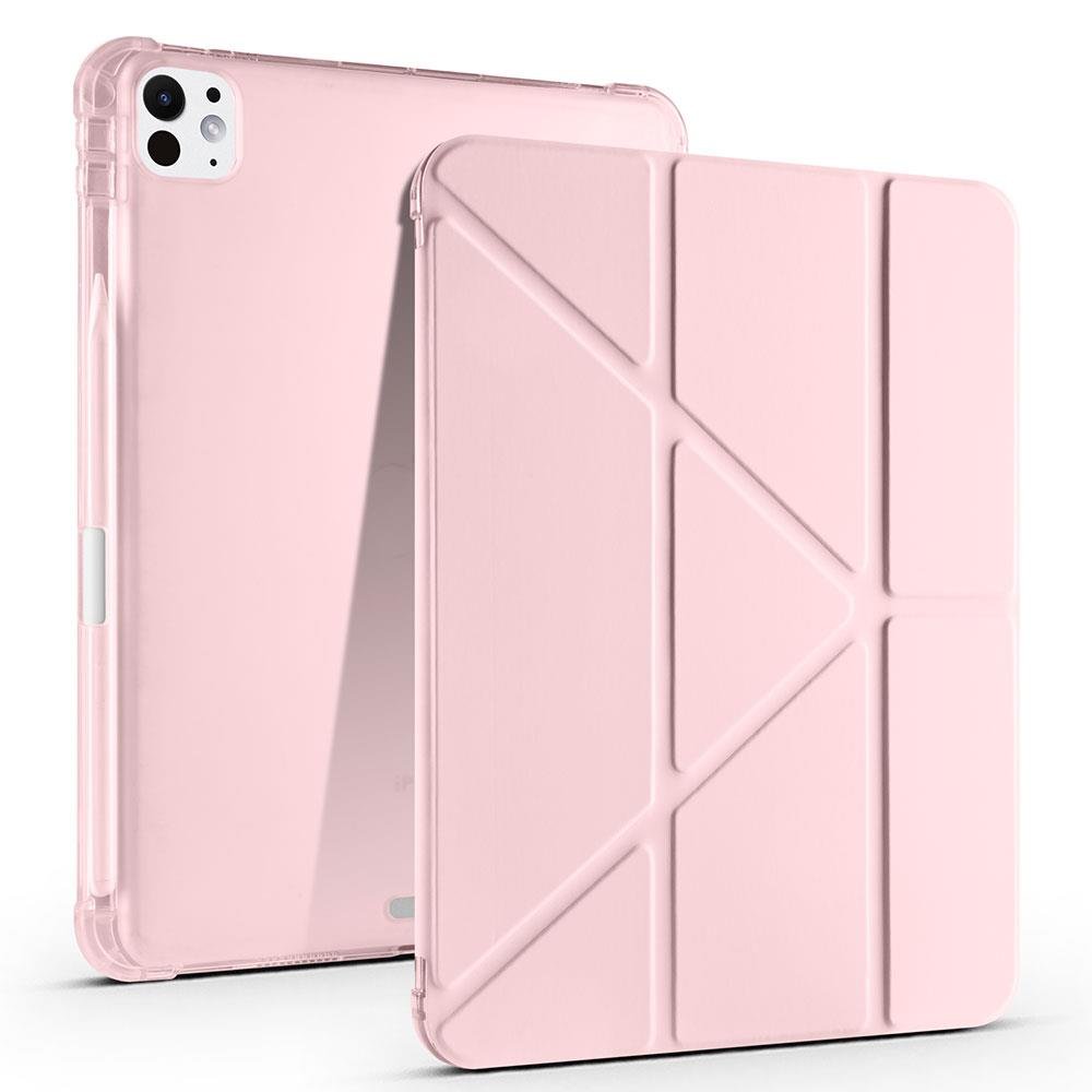 iPad Pro 11 M4 2024 uyumlu Kapaklı Kılıf Kalem Bölmeli Tri Fold Standlı Uyku Modlu Akıllı Kapak Rose Gold