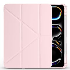 iPad Pro 11 M4 2024 uyumlu Kapaklı Kılıf Kalem Bölmeli Tri Fold Standlı Uyku Modlu Akıllı Kapak Rose Gold