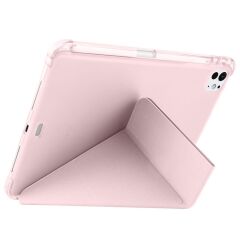 iPad Pro 11 M4 2024 uyumlu Kapaklı Kılıf Kalem Bölmeli Tri Fold Standlı Uyku Modlu Akıllı Kapak Rose Gold