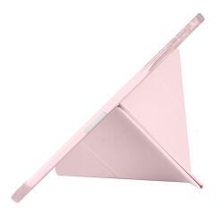 iPad Pro 11 M4 2024 uyumlu Kapaklı Kılıf Kalem Bölmeli Tri Fold Standlı Uyku Modlu Akıllı Kapak Rose Gold