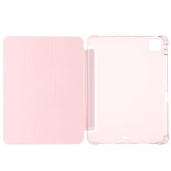 iPad Pro 11 M4 2024 uyumlu Kapaklı Kılıf Kalem Bölmeli Tri Fold Standlı Uyku Modlu Akıllı Kapak Rose Gold