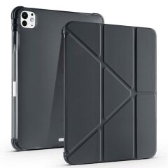 iPad Pro 11 M4 2024 uyumlu Kapaklı Kılıf Kalem Bölmeli Tri Fold Standlı Uyku Modlu Akıllı Kapak Siyah