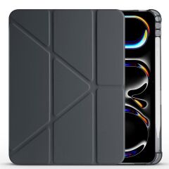 iPad Pro 11 M4 2024 uyumlu Kapaklı Kılıf Kalem Bölmeli Tri Fold Standlı Uyku Modlu Akıllı Kapak Siyah
