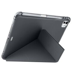 iPad Pro 11 M4 2024 uyumlu Kapaklı Kılıf Kalem Bölmeli Tri Fold Standlı Uyku Modlu Akıllı Kapak Siyah