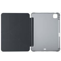 iPad Pro 11 M4 2024 uyumlu Kapaklı Kılıf Kalem Bölmeli Tri Fold Standlı Uyku Modlu Akıllı Kapak Siyah
