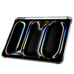 iPad Pro 11 M4 2024 uyumlu Kapaklı Kılıf Kalem Bölmeli Tri Fold Standlı Uyku Modlu Akıllı Kapak Siyah