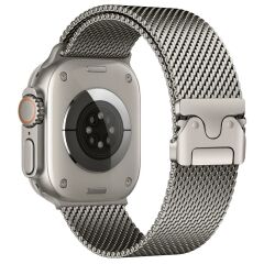 Apple Watch Ultra / Ultra 2 49 mm Uyumlu Hasır Çelik Örgü Kordon Premium Çelik Kayış Kilitli Toka