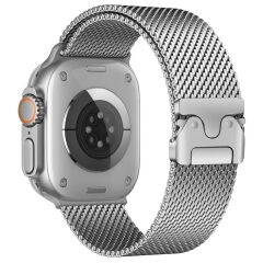Apple Watch Ultra / Ultra 2 49 mm Uyumlu Hasır Çelik Örgü Kordon Premium Çelik Kayış Kilitli Toka Rose Pembe