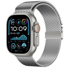 Apple Watch Ultra / Ultra 2 49 mm Uyumlu Hasır Çelik Örgü Kordon Premium Çelik Kayış Kilitli Toka Rose Pembe