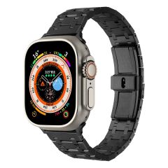 Apple Watch 7 8 - 45 mm Uyumlu Metal Kordon Luxury Paslanmaz Çelik Kayış Siyah