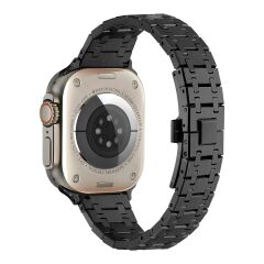 Apple Watch 7 8 - 45 mm Uyumlu Metal Kordon Luxury Paslanmaz Çelik Kayış Siyah