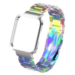 Xiaomi Mi Watch Lite uyumlu Baklalı Model Metal Kordon & Kasa Koruma 2 in 1 Paslanmaz Çelik Kayış Colorful