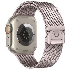 Apple Watch Ultra / Ultra 2 49 mm Uyumlu Hasır Çelik Örgü Kordon Premium Çelik Kayış Kilitli Toka Rose Pembe