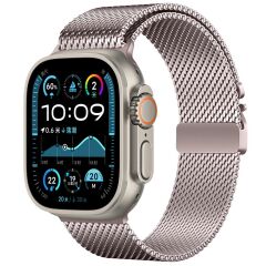 Apple Watch Ultra / Ultra 2 49 mm Uyumlu Hasır Çelik Örgü Kordon Premium Çelik Kayış Kilitli Toka Rose Pembe