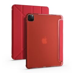 Apple iPad Pro 11 2021 3. Nesil Kılıf Kalem Bölmeli Premium Smart Standlı Tablet Kılıfı Kırmızı