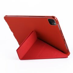 Apple iPad Pro 11 2021 3. Nesil Kılıf Kalem Bölmeli Premium Smart Standlı Tablet Kılıfı Kırmızı