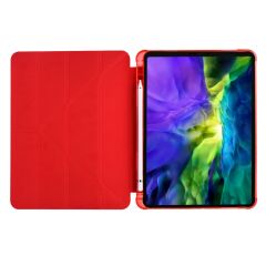 Apple iPad Pro 11 2021 3. Nesil Kılıf Kalem Bölmeli Premium Smart Standlı Tablet Kılıfı Kırmızı