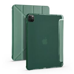 Apple iPad Pro 11 2021 3. Nesil Kılıf Kalem Bölmeli Premium Smart Standlı Tablet Kılıfı Koyu Yeşil