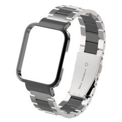 Xiaomi Mi Watch Lite uyumlu Baklalı Model Metal Kordon & Kasa Koruma 2 in 1 Paslanmaz Çelik Kayış Gümüş - Siyah