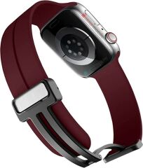 Apple Watch 10 46 mm uyumlu Silikon Kordon Magnetik D Tokalı Spor Kayış Mıknatıslı Toka