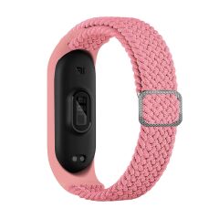 Xiaomi Mi Band 6 uyumlu Kordon Örgü Loop Kayış Metal Tokalı Bileklik Elastik Ayarlanabilir Pembe