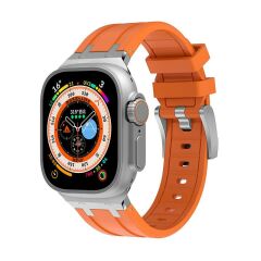 Apple Watch 10 46 mm Uyumlu Metal Aksamlı Silikon Kordon Luxury Premium Kayış Paslanmaz Çelik