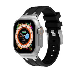 Apple Watch 10 46 mm Uyumlu Metal Aksamlı Silikon Kordon Luxury Premium Kayış Paslanmaz Çelik