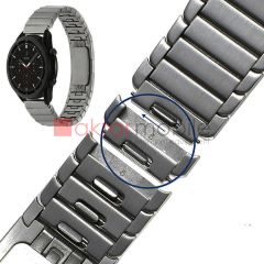 Samsung Galaxy Watch 46 mm Uyumlu Metal Kordon Baklalı Model Paslanmaz Çelik Kayış Kelebek Toka Titanyum Gri