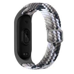 Xiaomi Mi Band 5 uyumlu Kordon Örgü Loop Kayış Metal Tokalı Bileklik Elastik Ayarlanabilir Gri - Beyaz