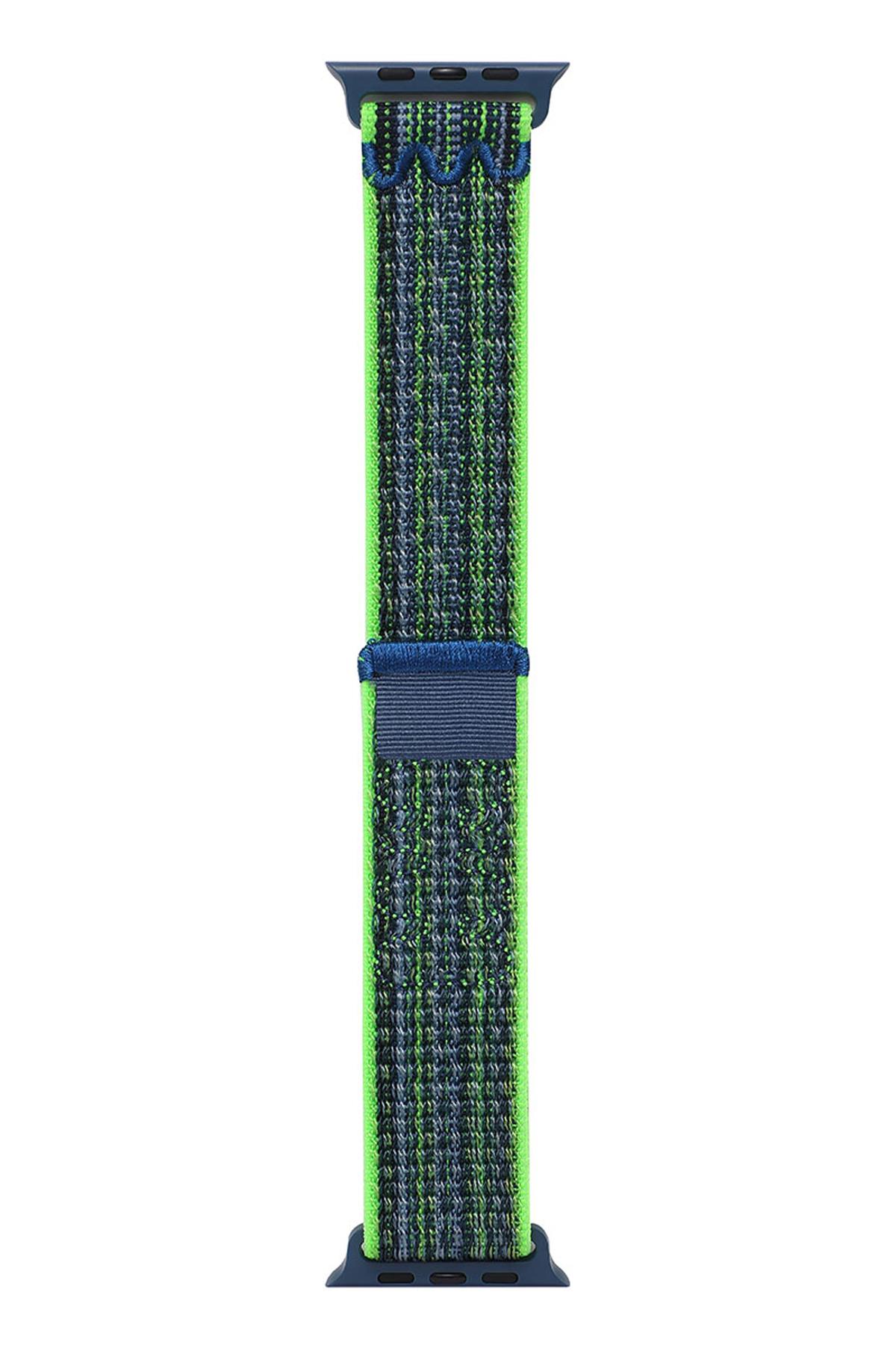 Apple Watch 7 8 9 41 mm uyumlu Spor Loop Kordon Yeni Seri Naylon Örgü Kayış Cırt Cırtlı Yeşil