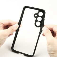 Galaxy S24 uyumlu Kılıf Kamera Lens Korumalı Kenarları Silikon Arkası Sert Şeffaf Kapak