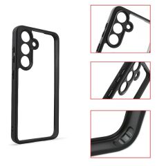 Galaxy S24 uyumlu Kılıf Kamera Lens Korumalı Kenarları Silikon Arkası Sert Şeffaf Kapak