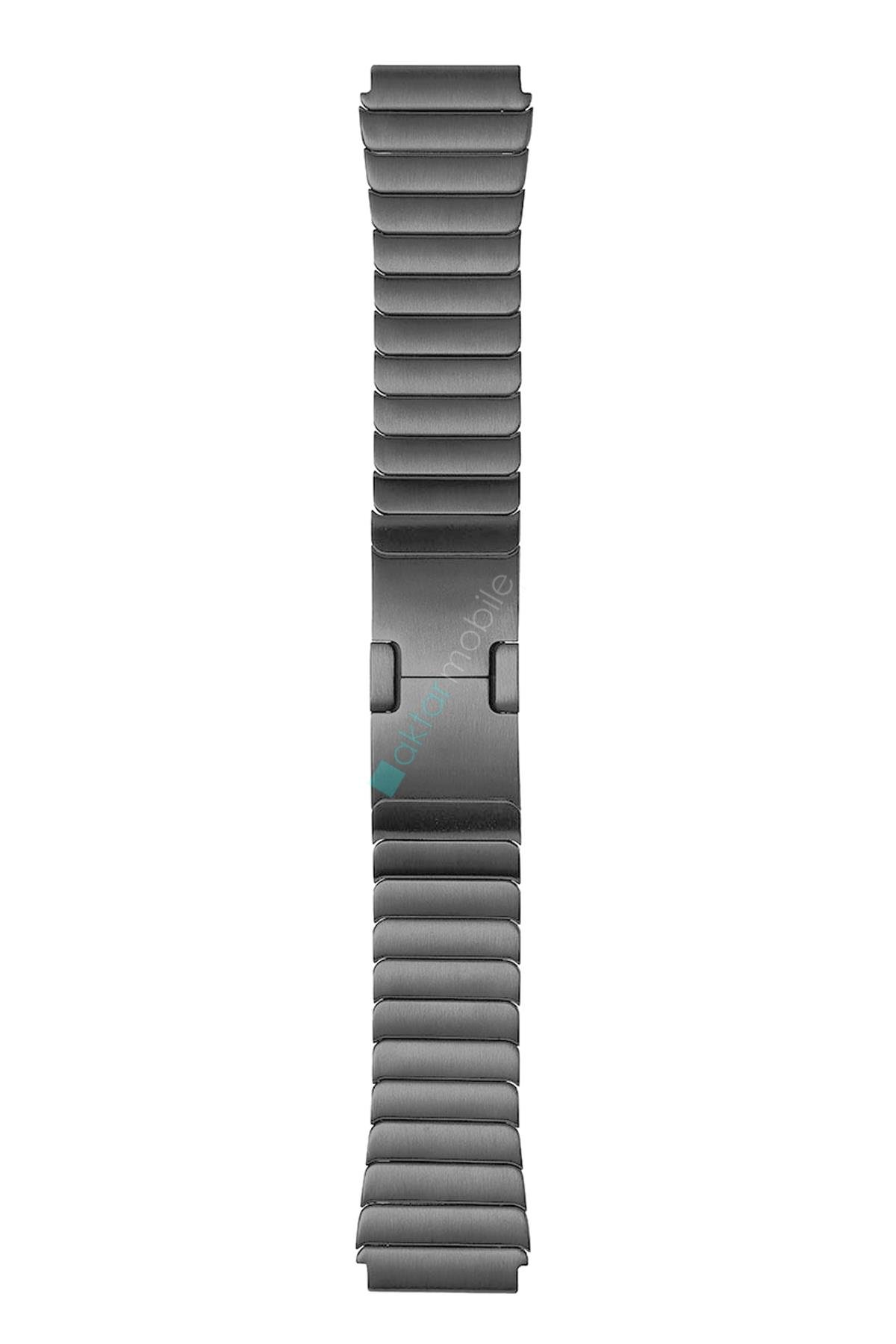 Samsung Gear S3 Uyumlu Metal Kordon Baklalı Model Paslanmaz Çelik Kayış Kelebek Toka Titanyum Gri